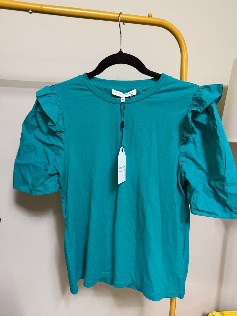 English Factory Teal Ruffle Sleeve Tee Top